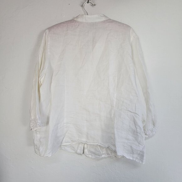 Deane and White Womens 1X Linen Button-Up Blouse Top 3/4 Sleeve W/ Lace Cuffs - Picture 2 of 7